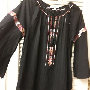 Black Red Peasant Top Boho L